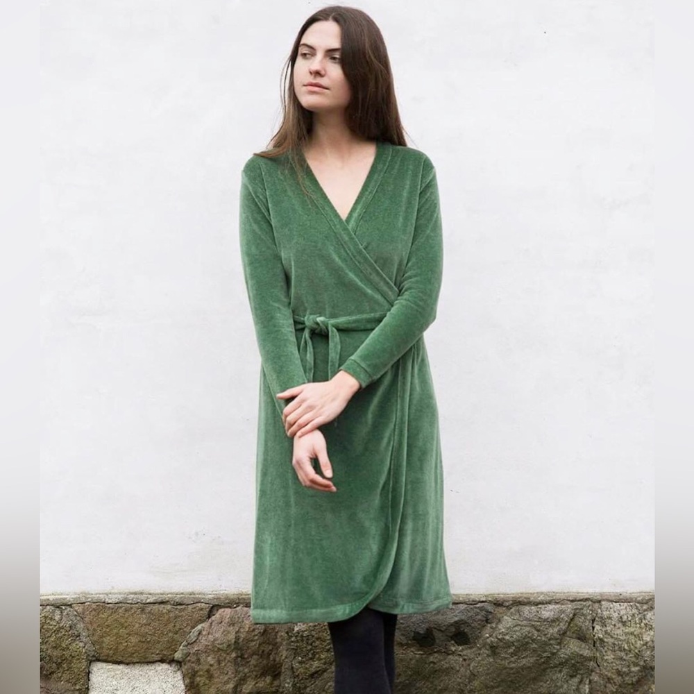 Serendipity Organics Wrap Velour Dress in Emerald